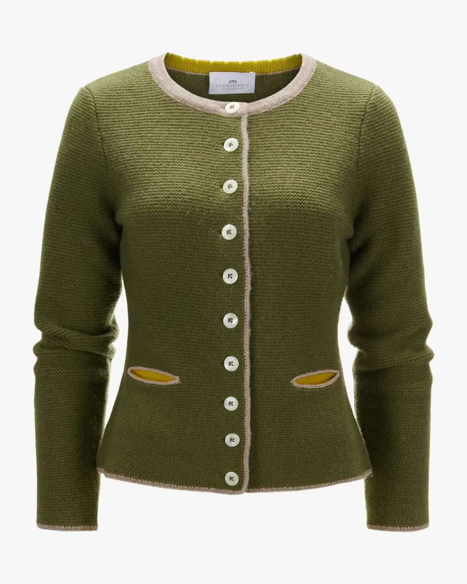 Trachten-Cashmere-Strickjacke Oliv 3 Trachten-Cashmere-Strickjacke Oliv