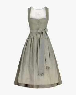 Midi-Dirndl Mit Seidenschürze Oliv