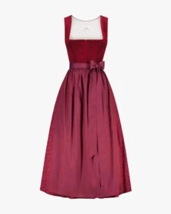 Wiesndirndl Lang Mit Seidenschürze Rot