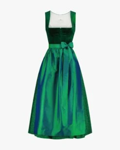 Wiesndirndl Lang Mit Seidenschürze Grün