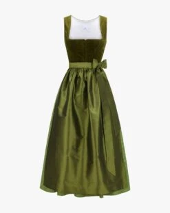 Wiesndirndl Lang Mit Seidenschürze Oliv