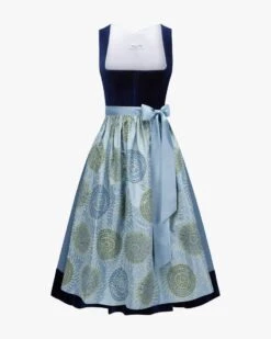 Midi-Dirndl Mit Seidenschürze Blau