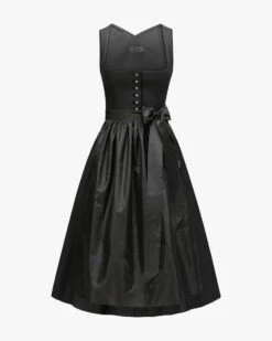 Midi-Dirndl Mit Seidenschürze Schwarz
