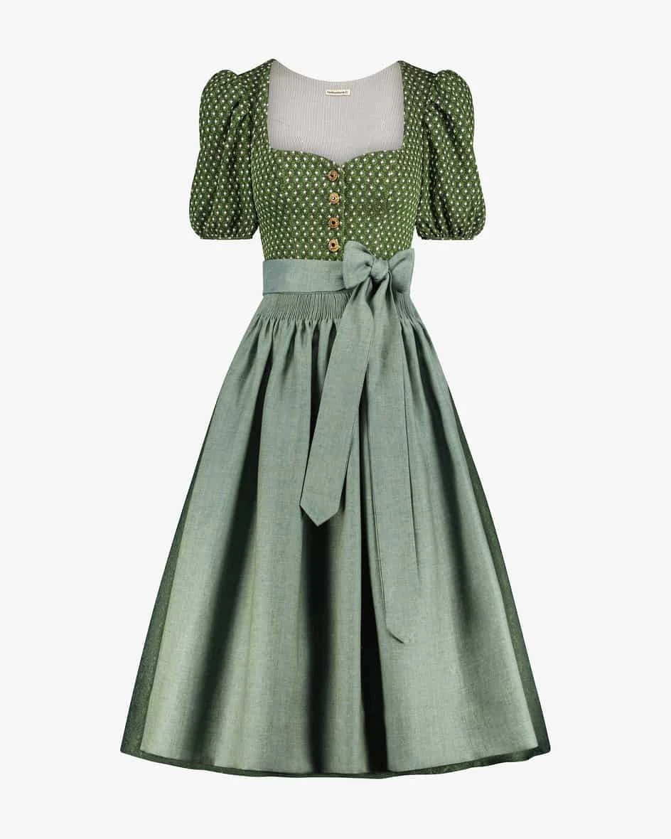 Carolina Dirndl Lang Mit Leinenschürze Grün 3 Carolina Dirndl Lang Mit Leinenschürze Grün