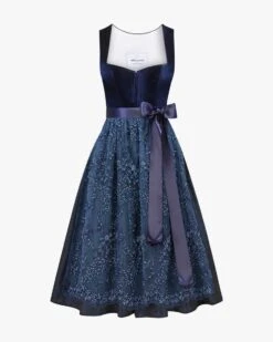 X LODENFREY Midi-Dirndl Mit Spitzenschürze Blau